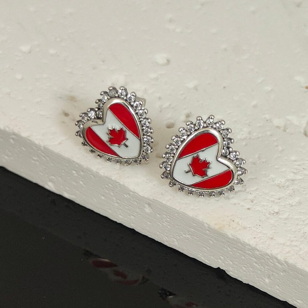 Canada Flag Earring, Stud Earrings, Exclusive Designed Women Jewelry S925 Silver